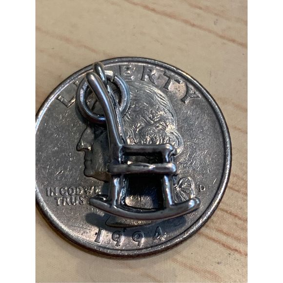 .925 Vintage Ornate Rocking Chair Sterling Silver Jewelry Charm - Picture 3 of 4